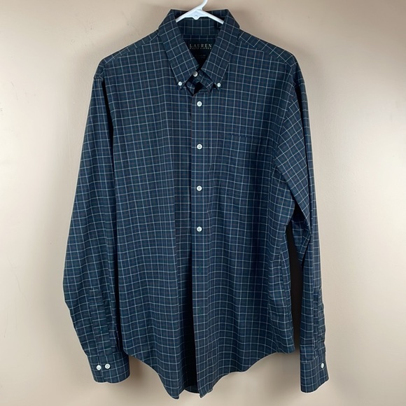 Lauren Ralph Lauren men's button up plaid green shirt - Picture 2 of 3